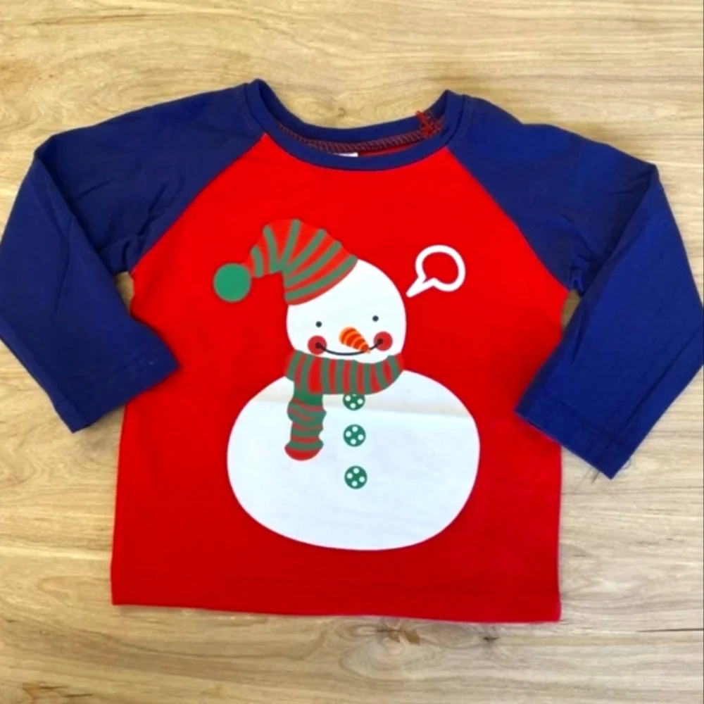 5/25 Red blue long sleeve snowman shirt NEW 12-18 mo - Picture 1 of 1